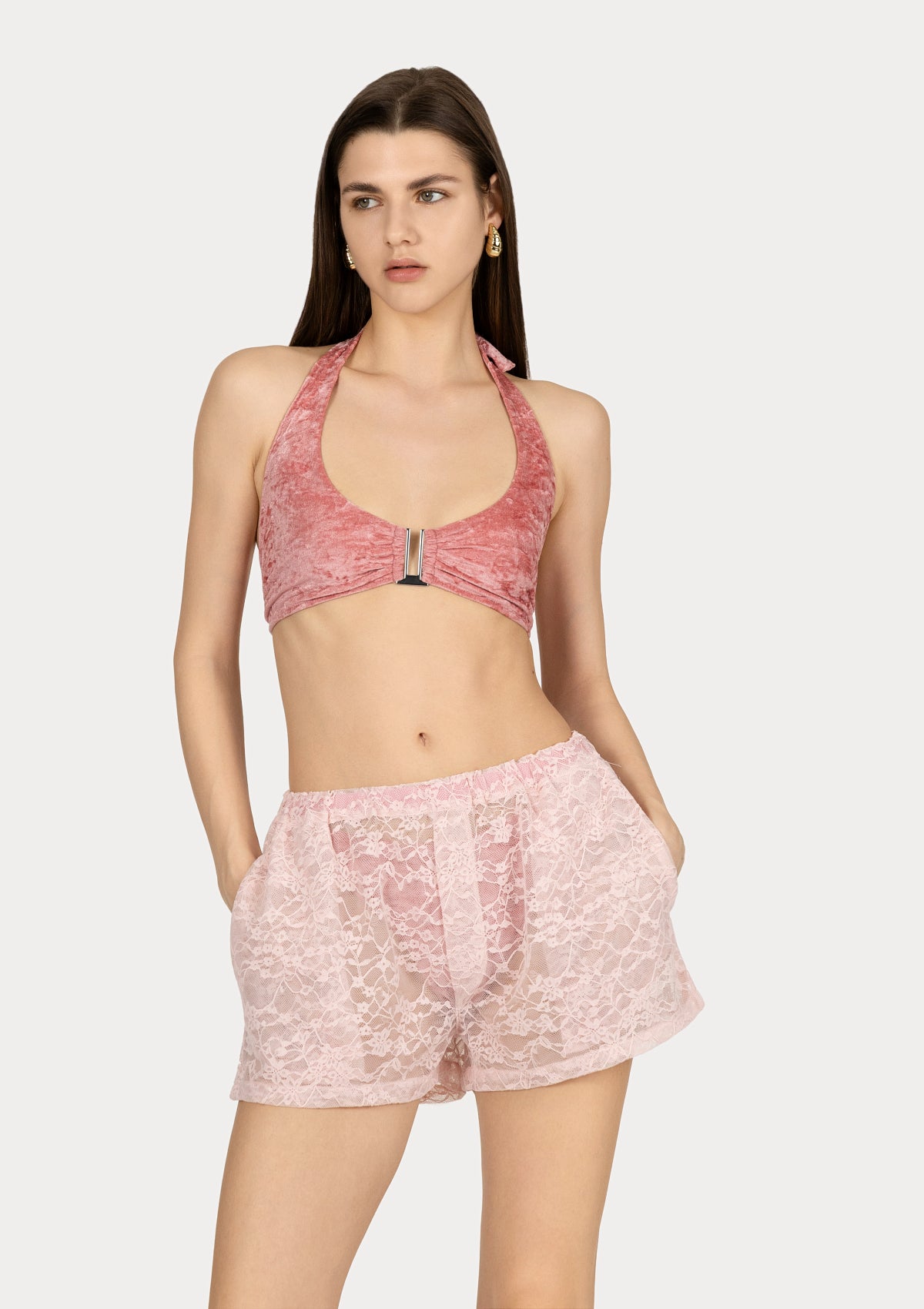 PHILO SHORTS Baby pink lace