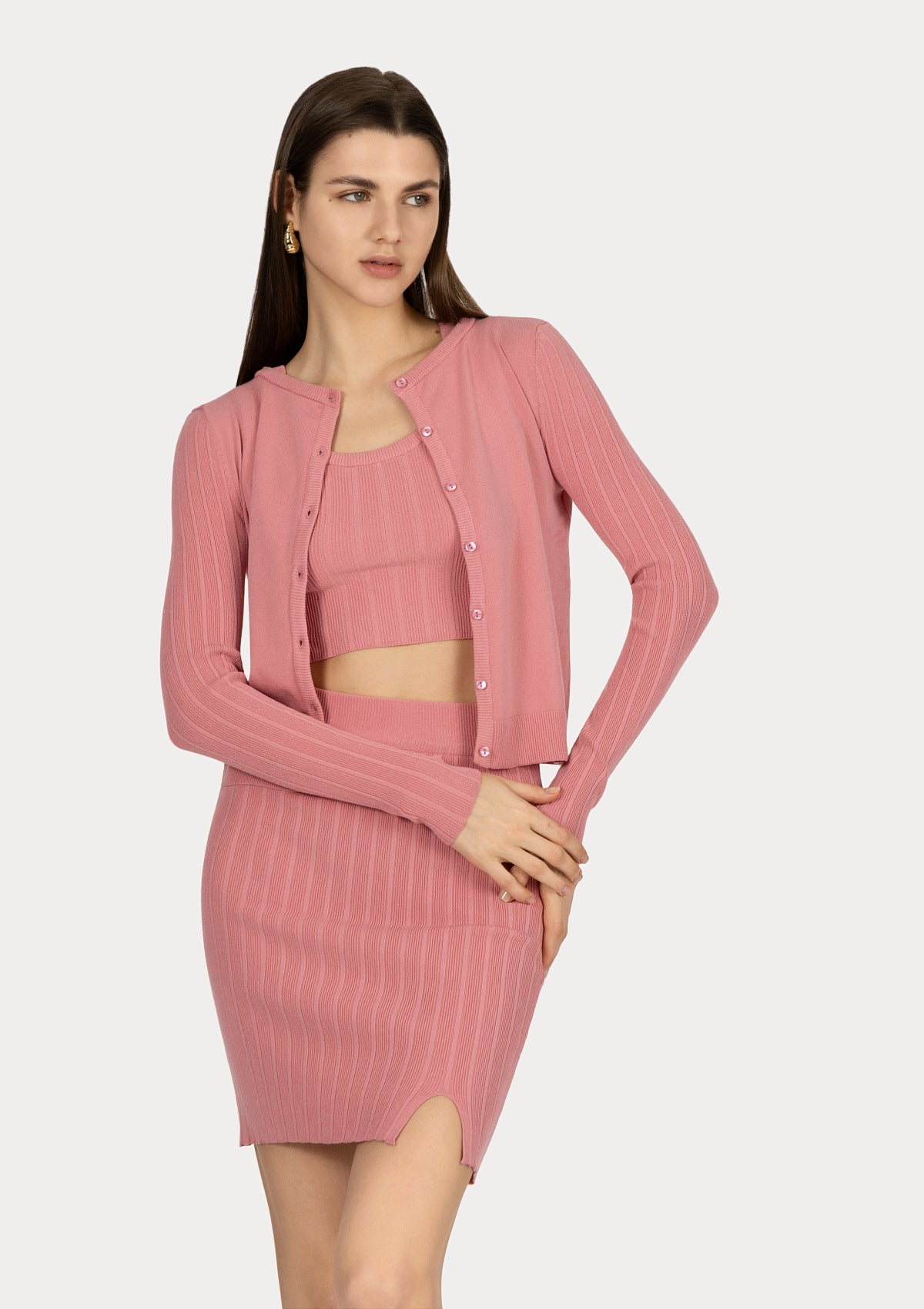 LEORA SKIRT Pink ribbed viscose blend
