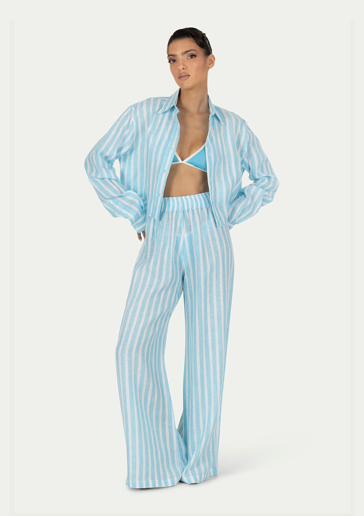 CORA PANTS STRIPED AQUA BLUE