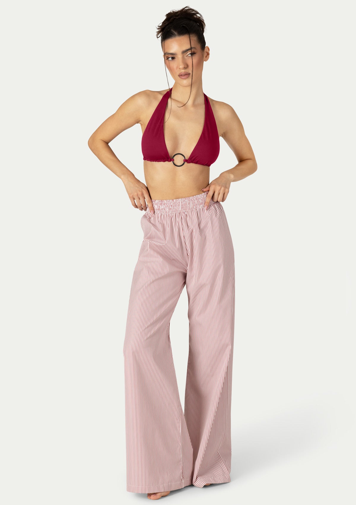 CORA PANTS STRIPED BURGUNDY