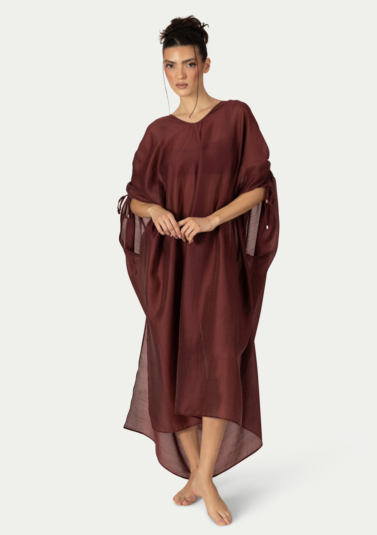 princess polly baby blue dress Bish-Cut Kaftan Dress in Maroon – NOOR THE LABEL main image 0