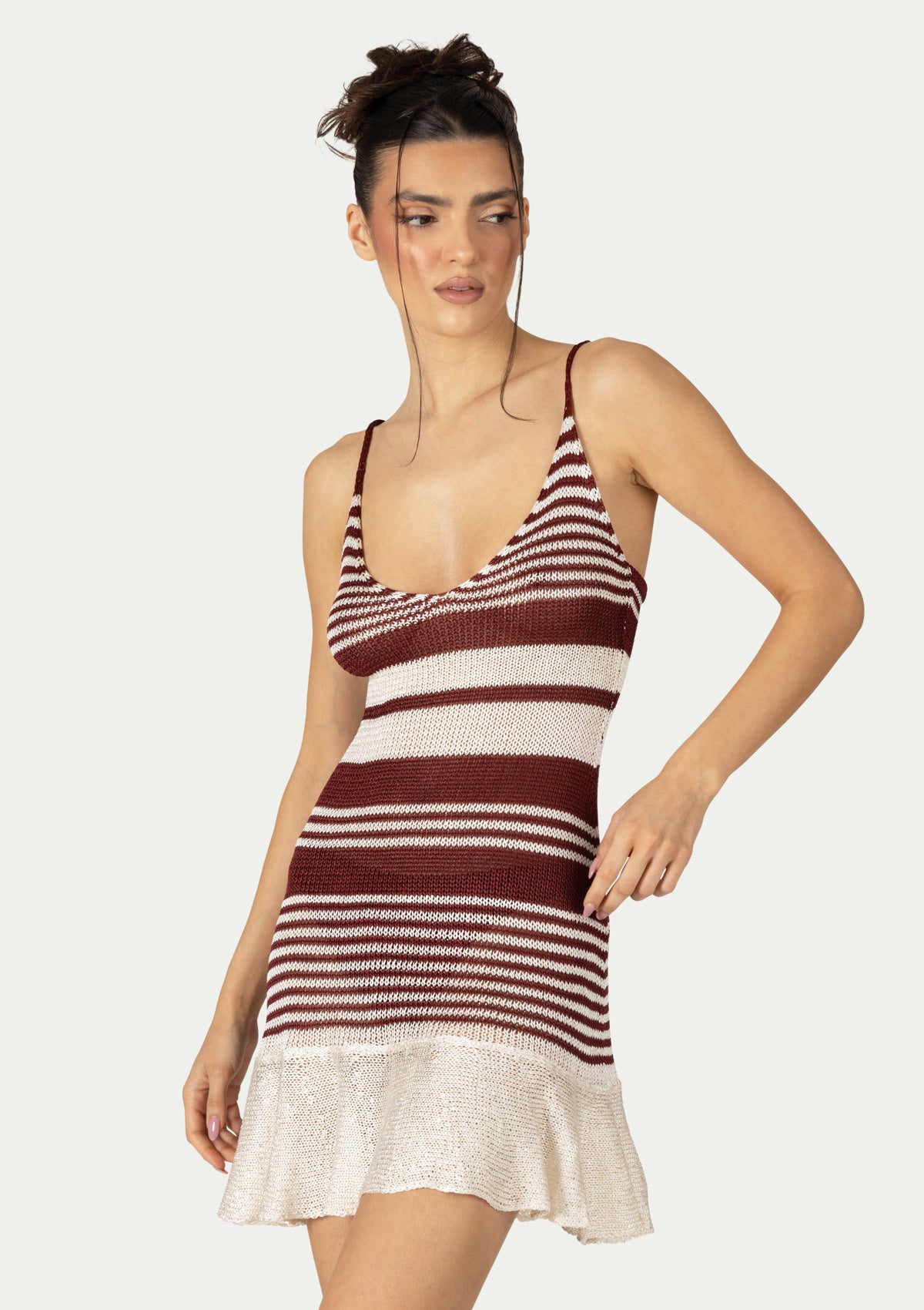 LEA DRESS BURGUNDY/WHITE