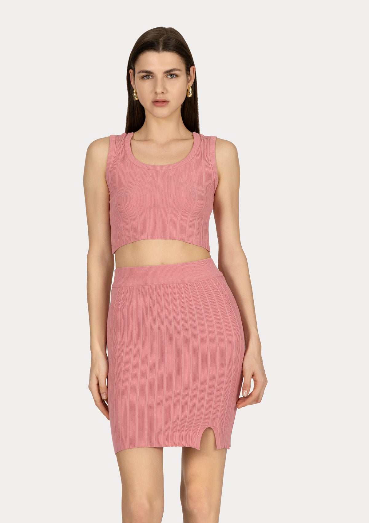LEORA TOP Pink ribbed viscose blend