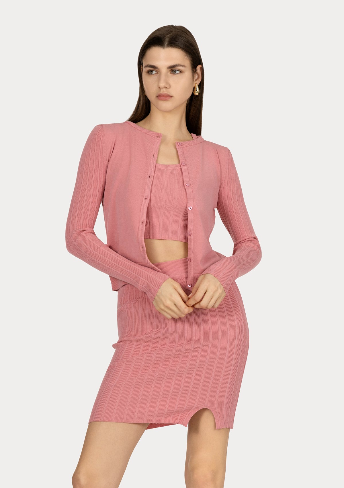 LEORA SKIRT Pink ribbed viscose blend