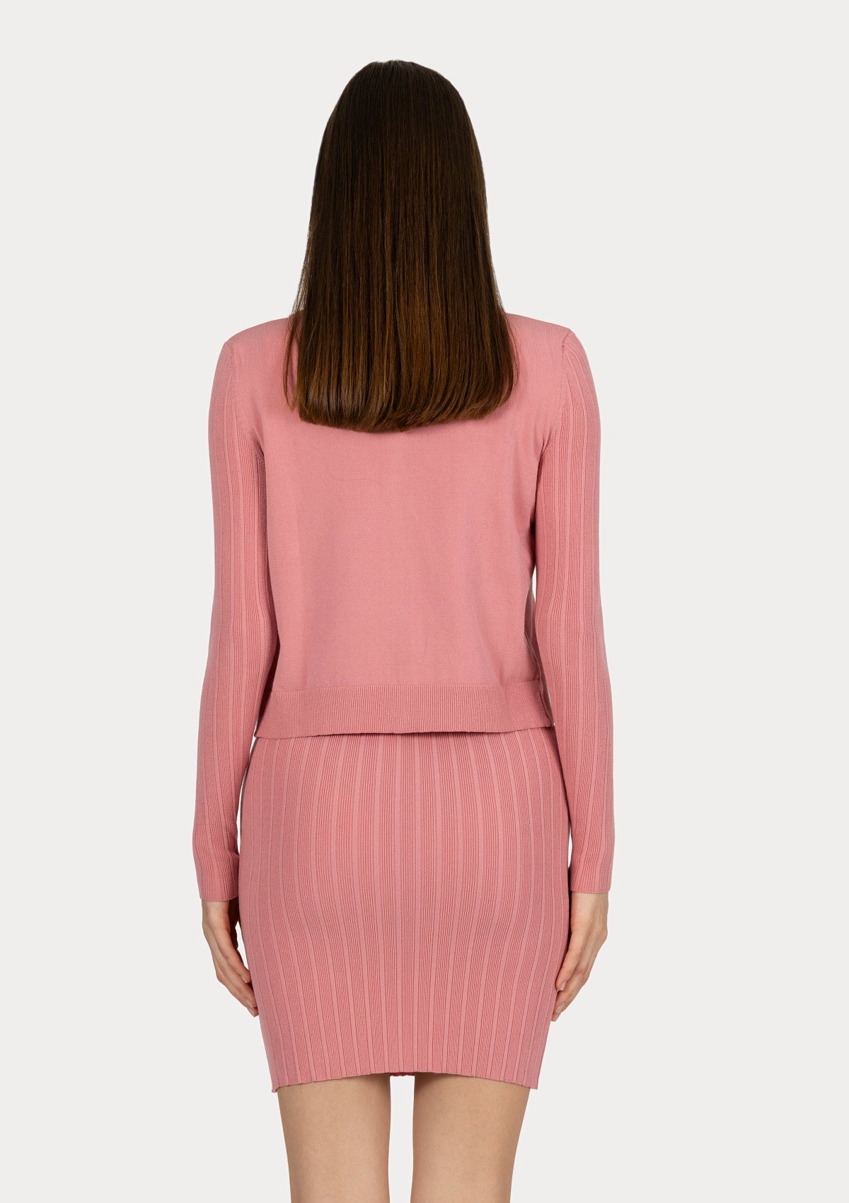 LEORA CARDIGAN Pink ribbed viscose blend