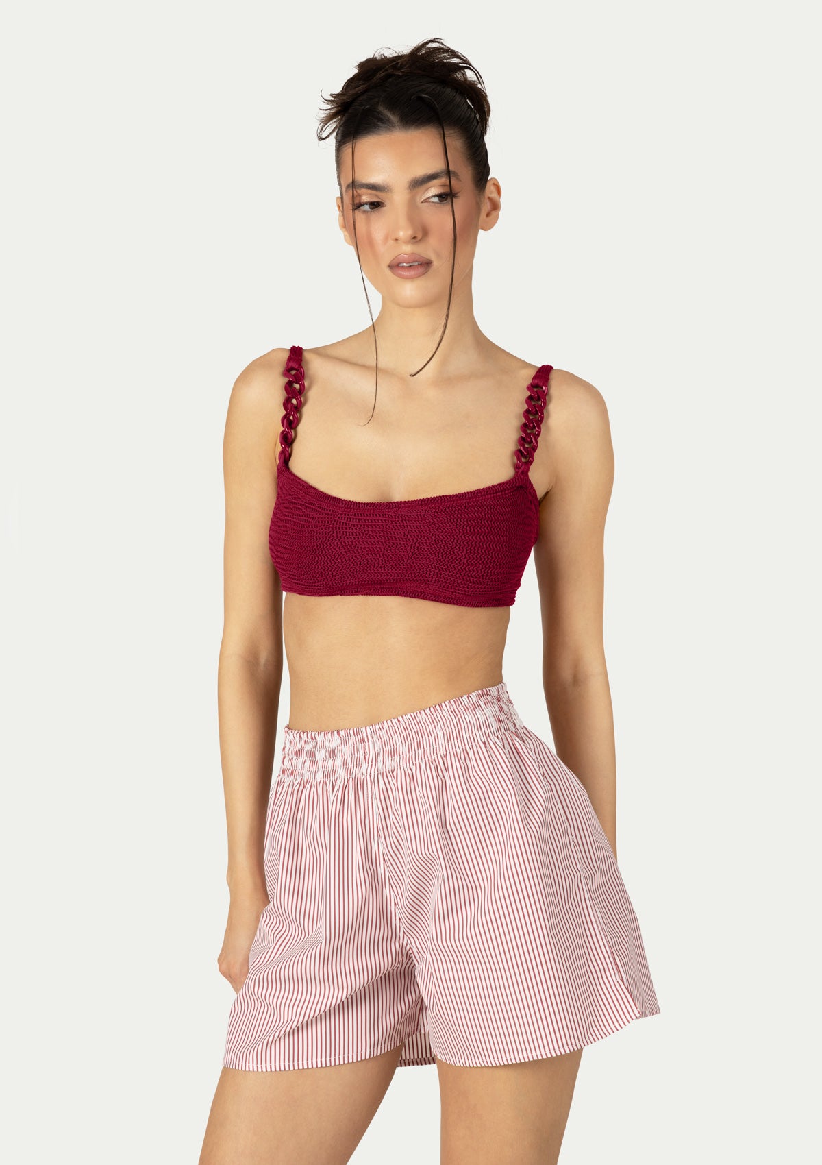 CORA SHORTS STRIPED BURGUNDY