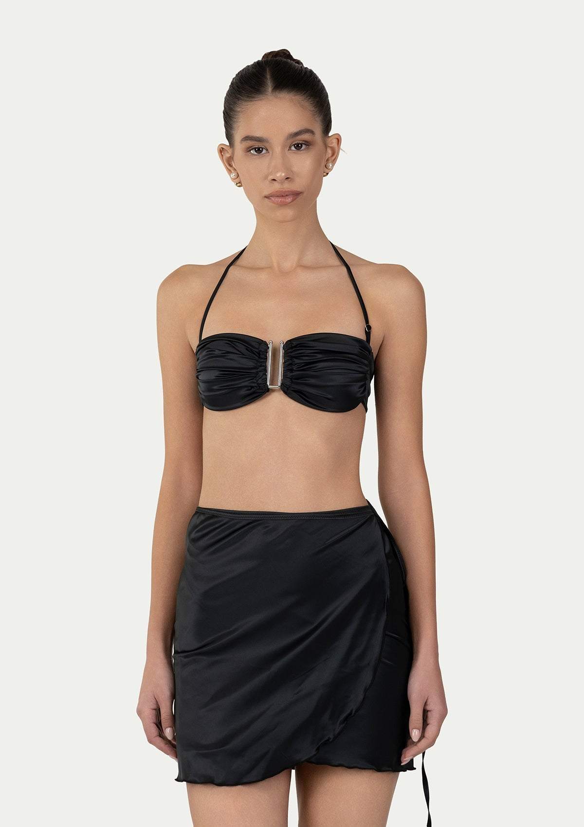 LEONE BLACK SATIN PAREO