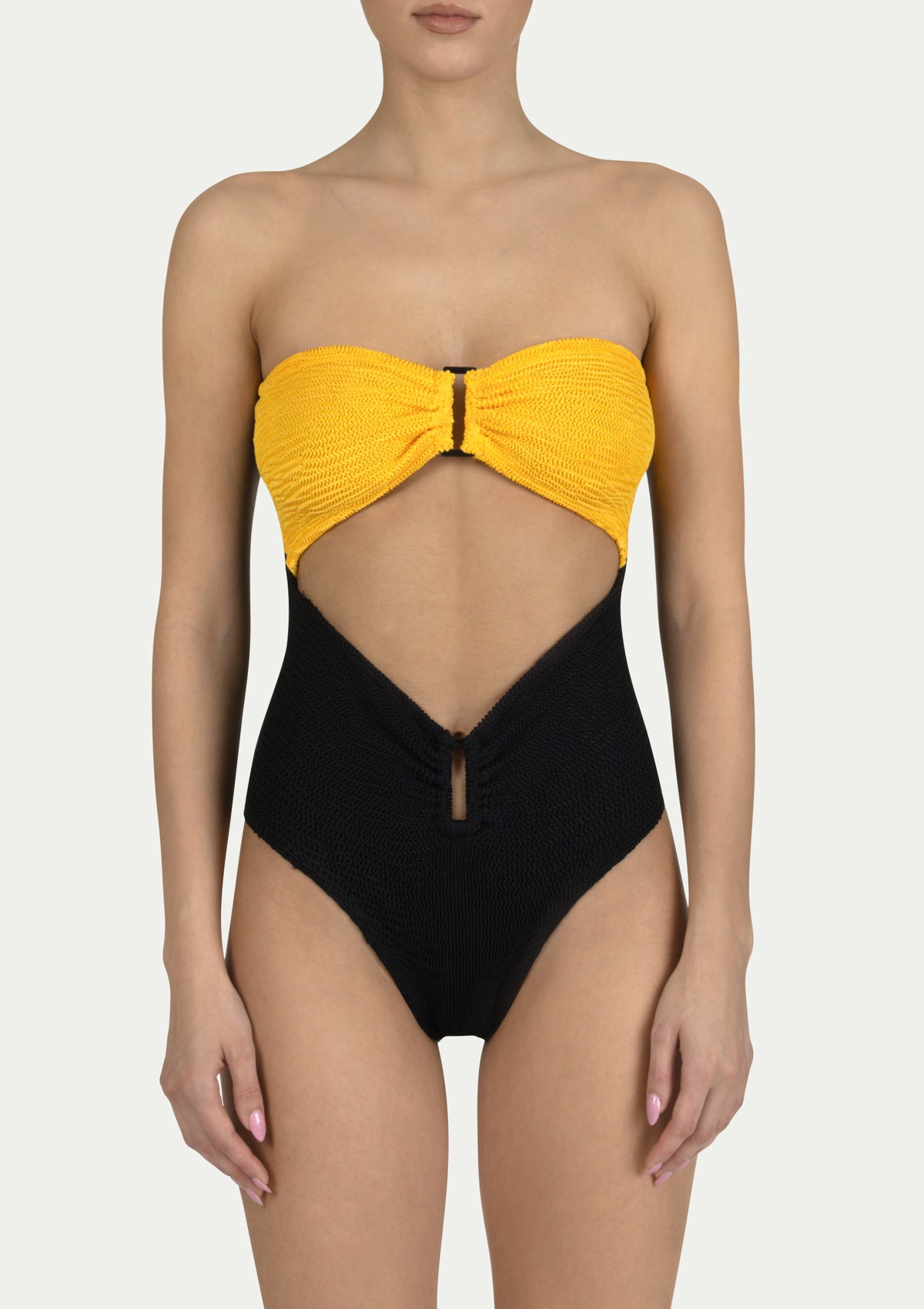 Black and yellow one piece store bathing suit