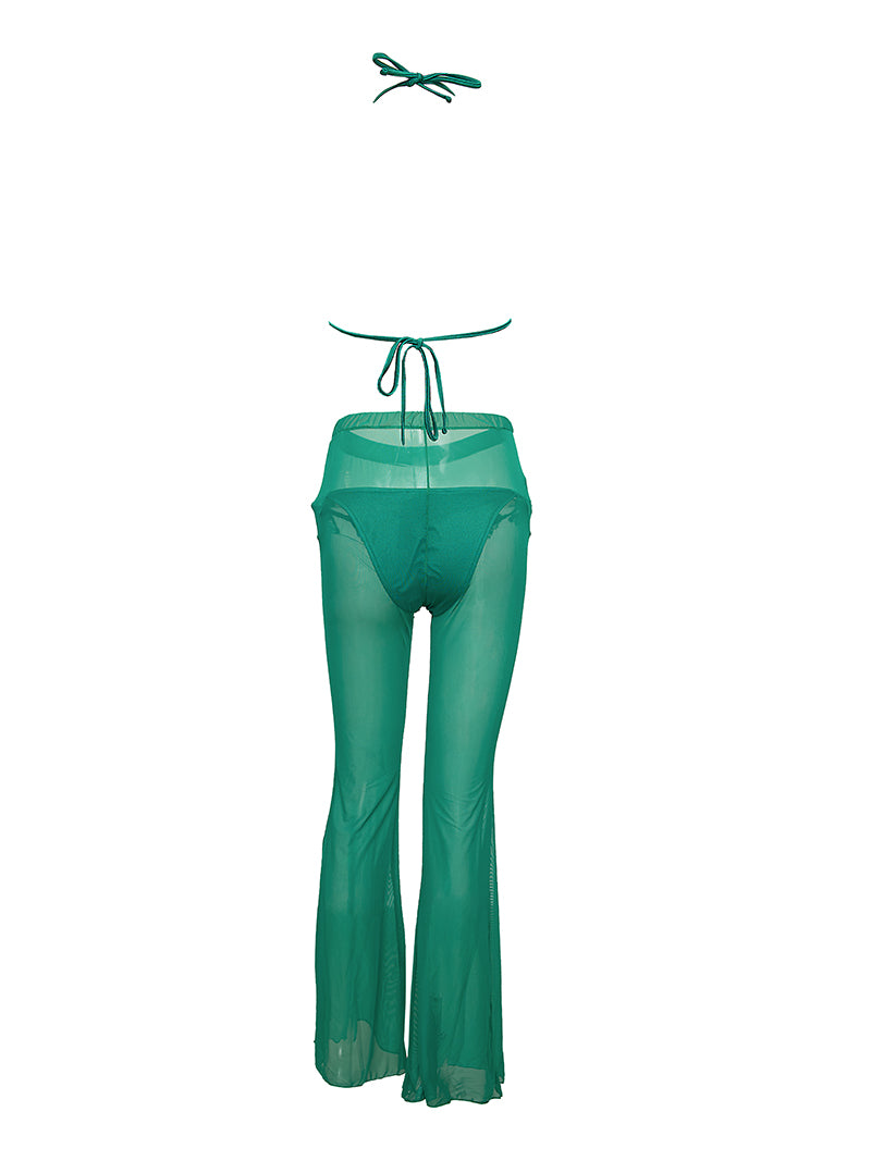 Beach set bikini and pants in emerald green